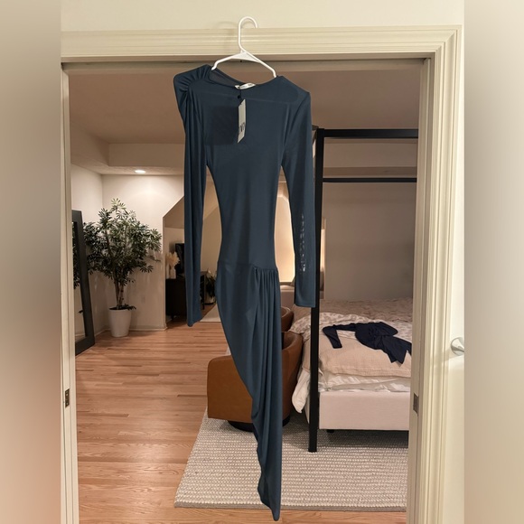 NWT Zara Knotted Asymmetric Metric Dress - Blue Gray Small - Picture 15 of 16